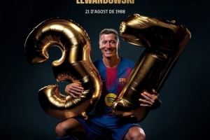 巴萨祝莱万37岁生日快乐，加盟以来出战147场101球20助+斩获5冠